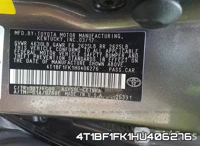 4T1BF1FK1HU406276 фото 9