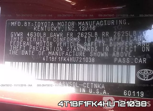 4T1BF1FK4HU721038 фото 8