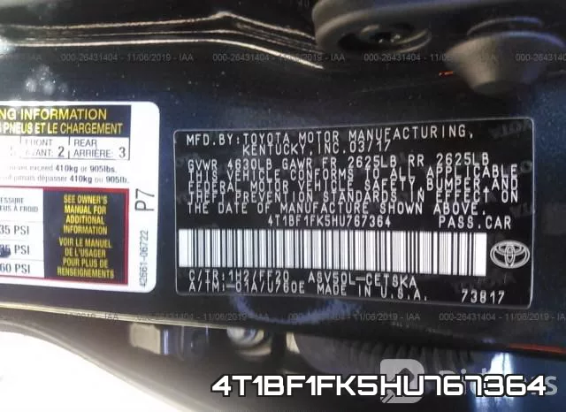 4T1BF1FK5HU767364 фото 8
