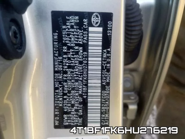 4T1BF1FK6HU276219 фото 2