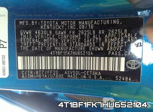 4T1BF1FK7HU652104 фото 7