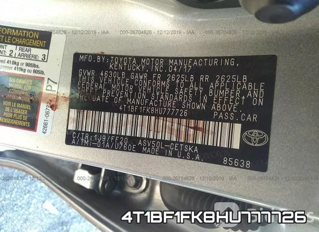 4T1BF1FK8HU777726 фото 7