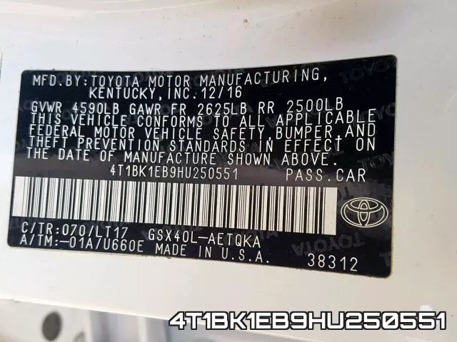 4T1BK1EB9HU250551 фото 2