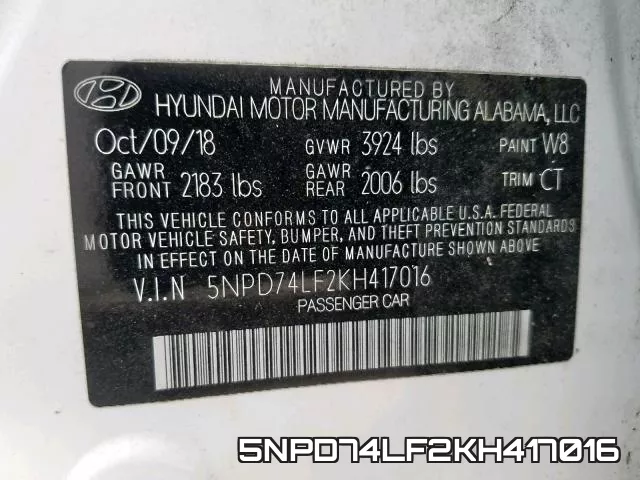 5NPD74LF2KH417016 фото 2