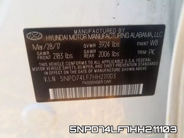 5NPD74LF7HH211103 фото 2