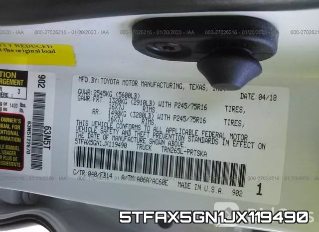 5TFAX5GN1JX119490 фото 9