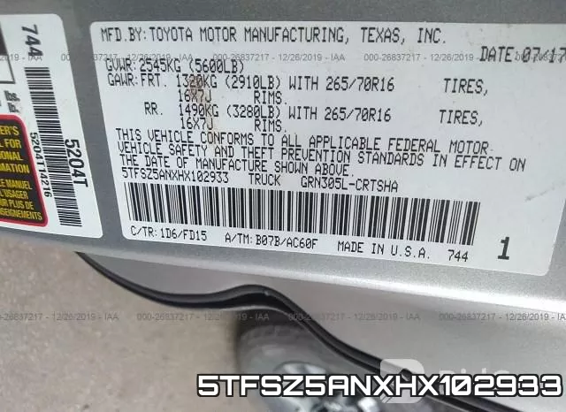 5TFSZ5ANXHX102933 фото 10
