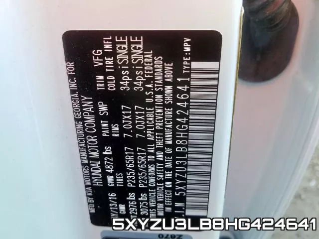 5XYZU3LB8HG424641 фото 2