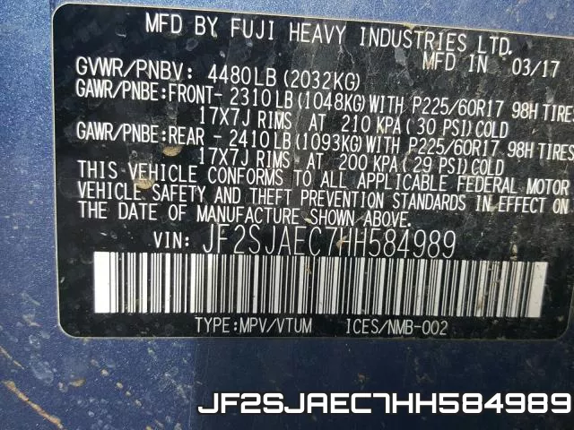 JF2SJAEC7HH584989 фото 2