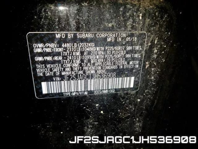 JF2SJAGC1JH536908 фото 2