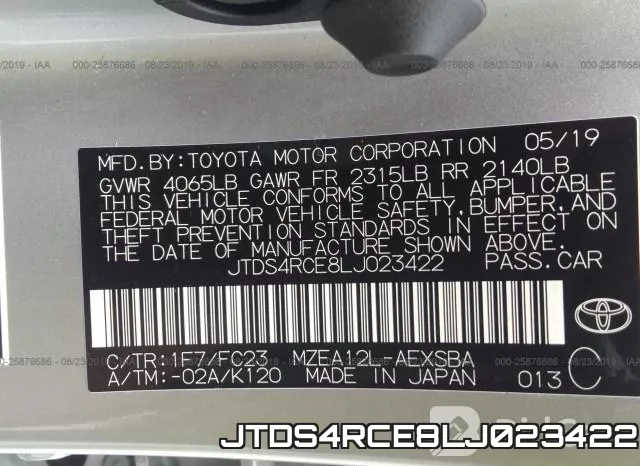 JTDS4RCE8LJ023422 фото 8