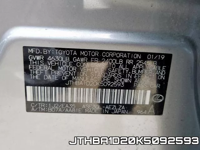 JTHBA1D20K5092593 фото 2