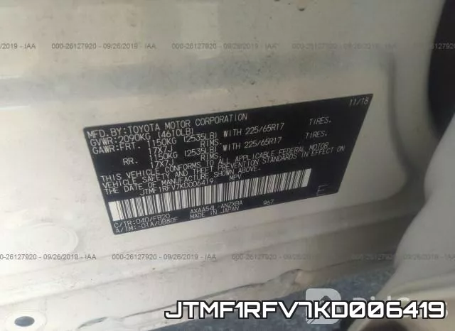 JTMF1RFV7KD006419 фото 10