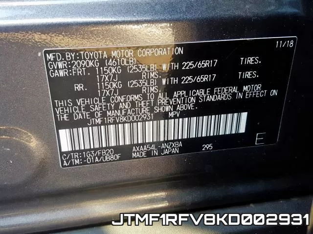 JTMF1RFV8KD002931 фото 2