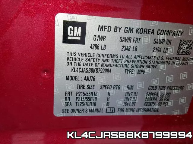 KL4CJASB8KB799994 фото 2