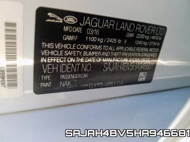 SAJAH4BV5HA946681 фото 2