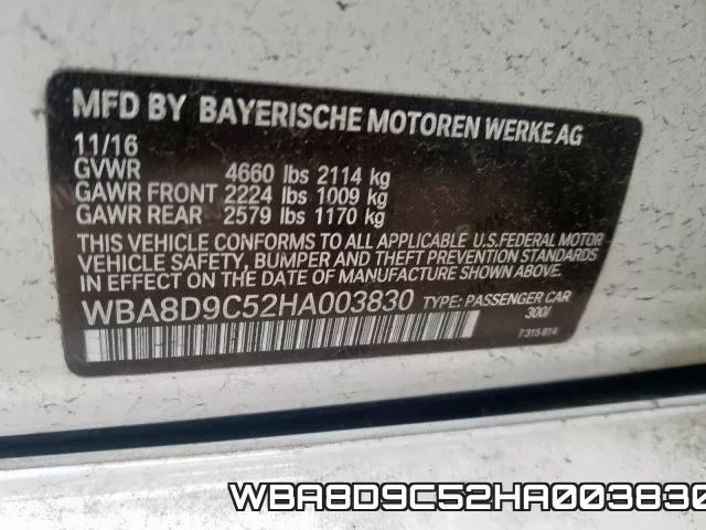 WBA8D9C52HA003830 фото 2