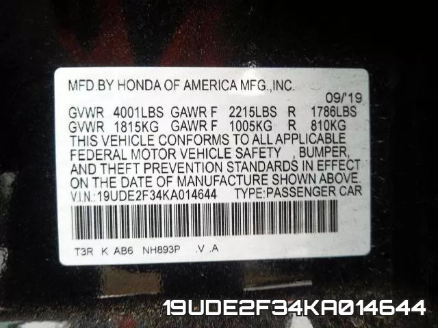 19UDE2F34KA014644 фото 2
