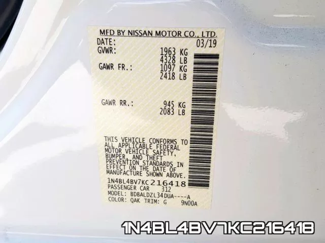 1N4BL4BV7KC216418 фото 2