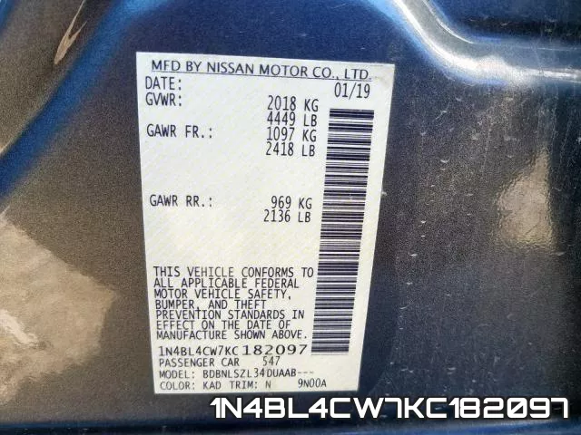 1N4BL4CW7KC182097 фото 2