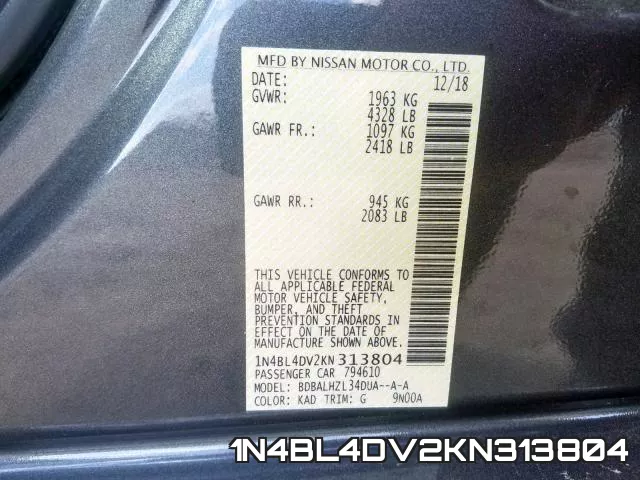 1N4BL4DV2KN313804 фото 2