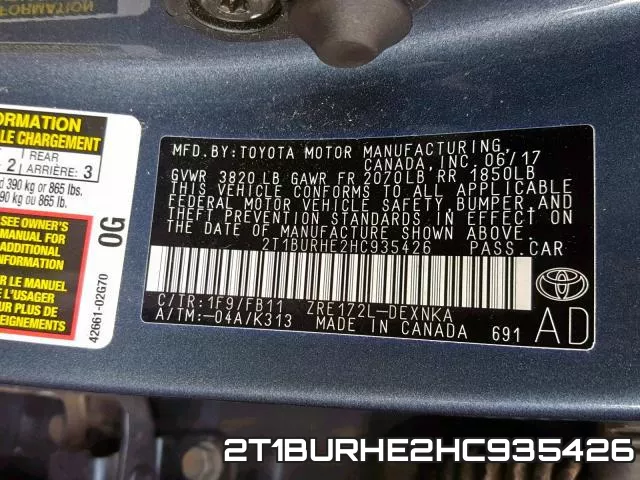 2T1BURHE2HC935426 фото 2