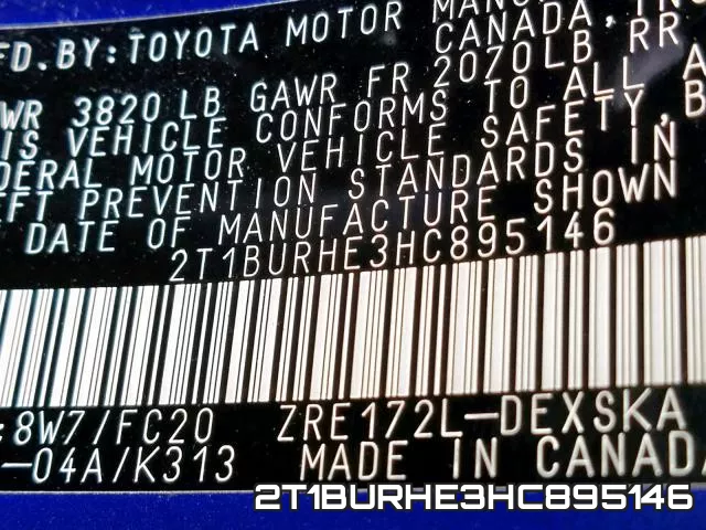 2T1BURHE3HC895146 фото 2