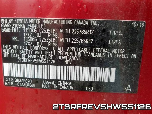 2T3RFREV5HW551126 фото 2
