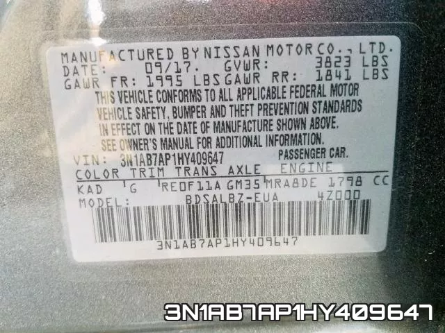 3N1AB7AP1HY409647 фото 2