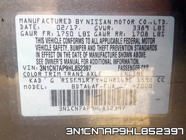 3N1CN7AP9HL852397 фото 2