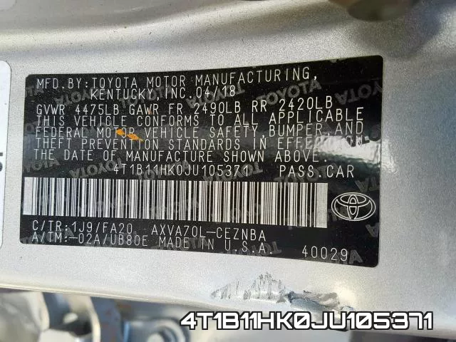 4T1B11HK0JU105371 фото 2