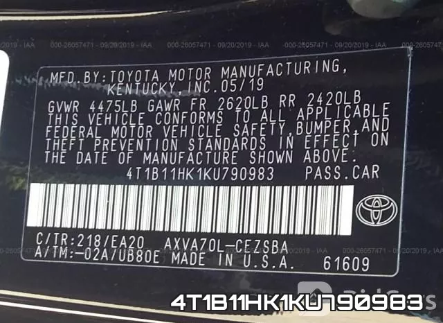 4T1B11HK1KU790983 фото 9