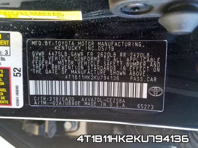 4T1B11HK2KU794136 фото 2