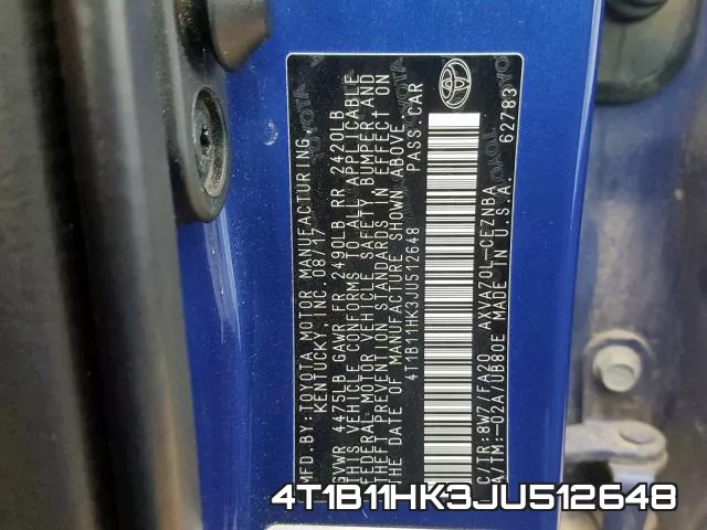 4T1B11HK3JU512648 фото 2