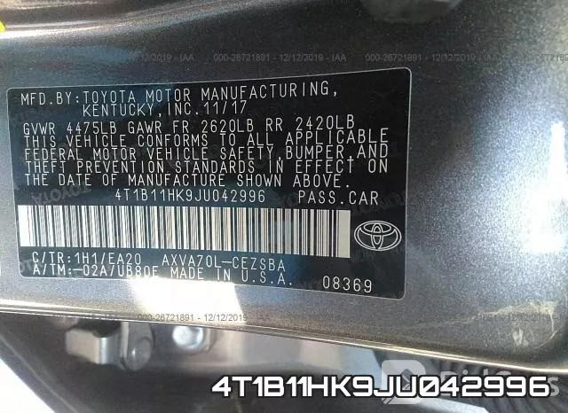 4T1B11HK9JU042996 фото 9