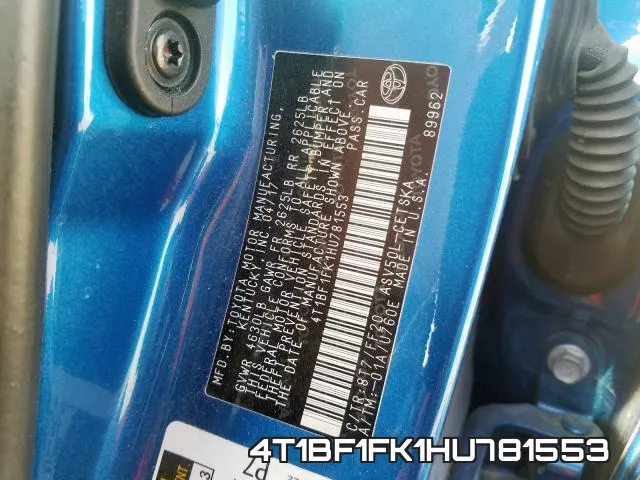 4T1BF1FK1HU781553 фото 2