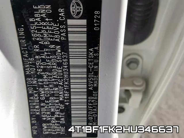 4T1BF1FK2HU346637 фото 2