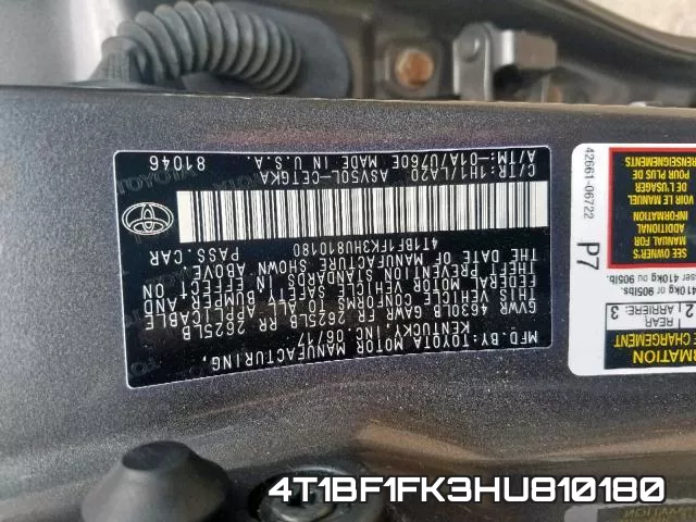 4T1BF1FK3HU810180 фото 2
