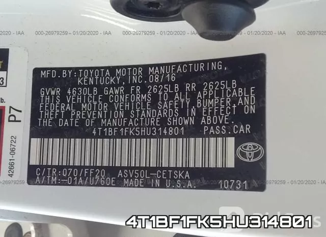 4T1BF1FK5HU314801 фото 8