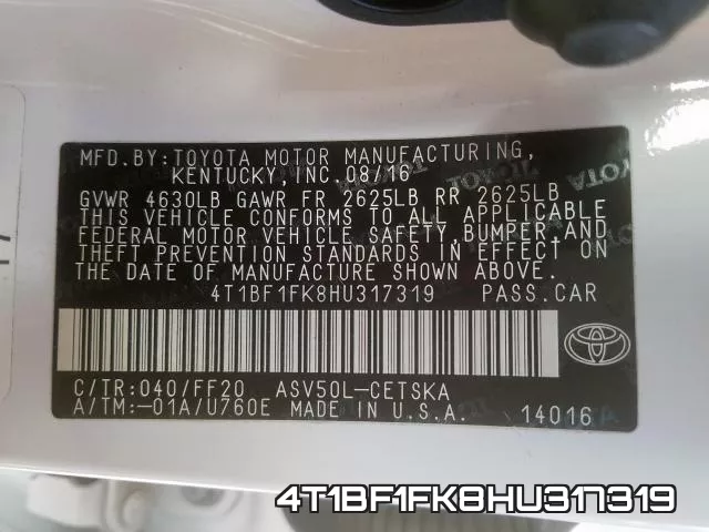 4T1BF1FK8HU317319 фото 2