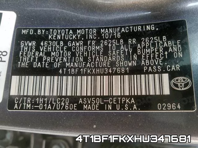 4T1BF1FKXHU347681 фото 2
