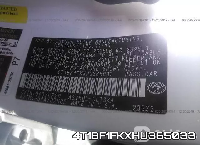 4T1BF1FKXHU365033 фото 8