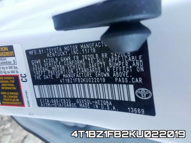 4T1BZ1FB2KU022019 фото 2