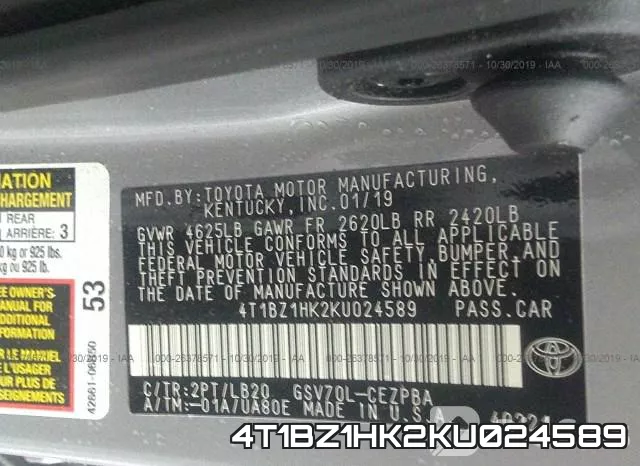 4T1BZ1HK2KU024589 фото 9