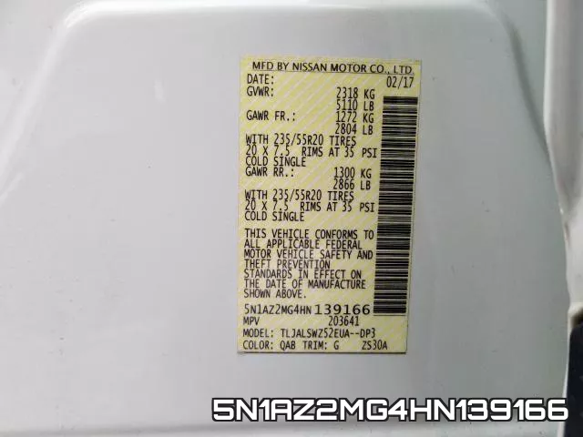 5N1AZ2MG4HN139166 фото 2