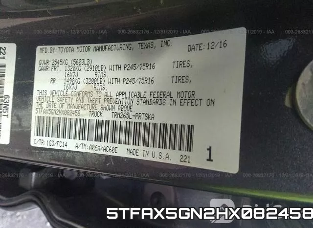 5TFAX5GN2HX082458 фото 10
