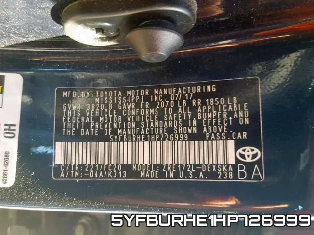 5YFBURHE1HP726999 фото 2