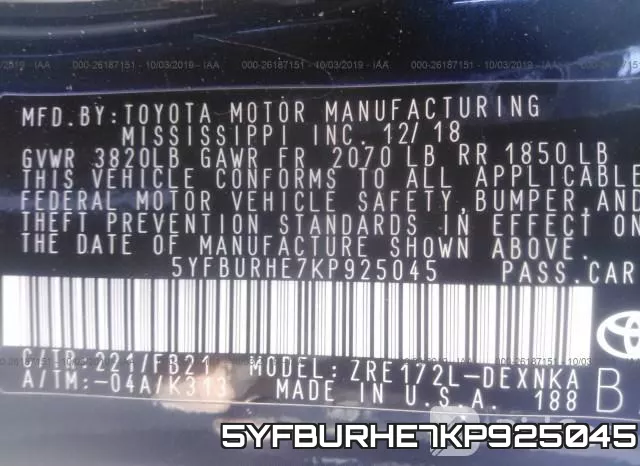 5YFBURHE7KP925045 фото 10