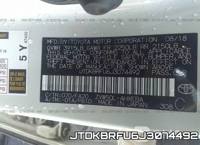 JTDKBRFU6J3074492 фото 9
