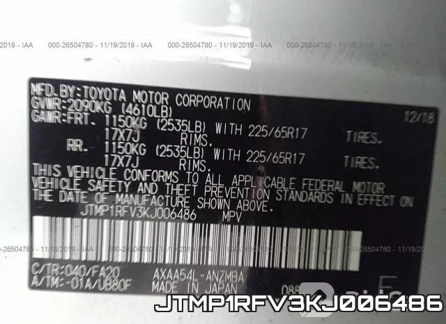 JTMP1RFV3KJ006486 фото 9